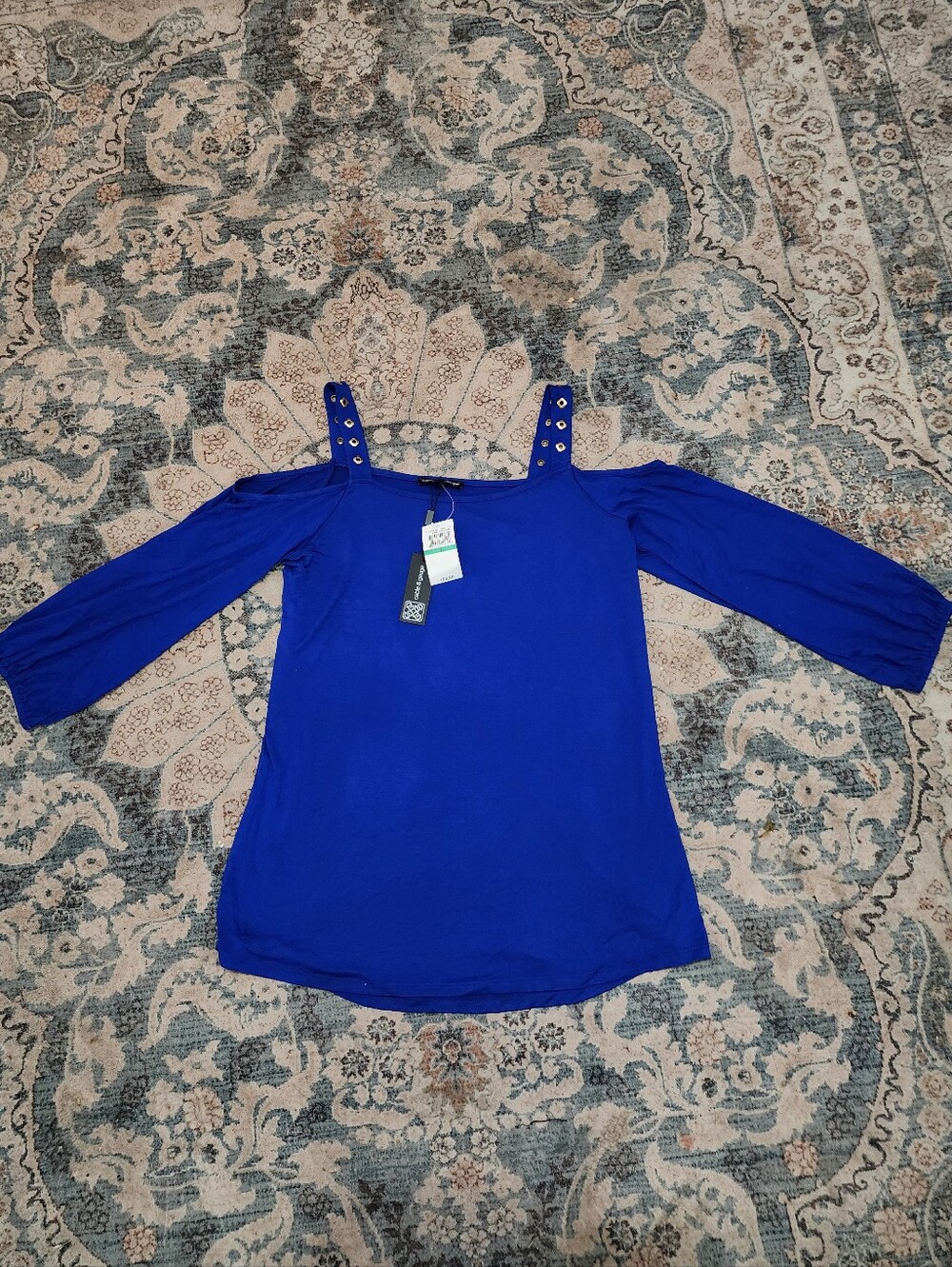 Cable & Gauge Royal Blue Cold-Shoulder Top with Stud Accents